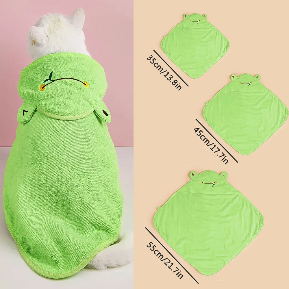 Frog Style Pet Dog Bath Towel With Cap Microfiber Quick-Drying Cat Towel Puppy Drying Pad Bath Products Absorbent Dog Bathrobe